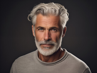 Fototapeta premium Middle-aged man in studio, looking into the camera, good looking man, strong, eye contact