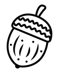 Black line acorn, simple monochrome vector icon of oak nut