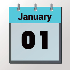 vector calendar page with date January 1, light colors