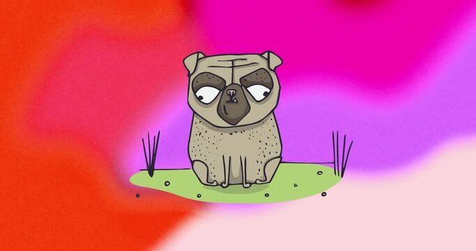 Animation of cute brown dog on colourful background