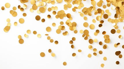 A bunch of gold confetti on a white background
