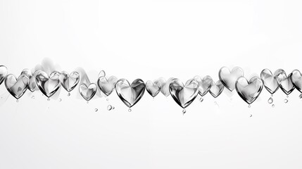 A line of hearts with water droplets on them