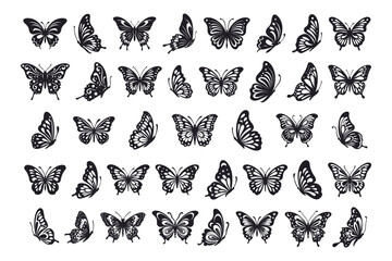 Vector monarch butterfly silhouette set cutout insect wing wing animal summer spring nature fly collection. Moth beautiful design