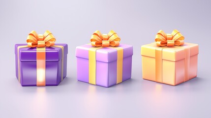 Three colorful gift boxes with bows on them