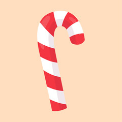Vector christmas candy cane with red and white stripes isolated
