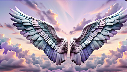 Heavenly Embrace, Earthly Elegance: Unveiling a World of Beautiful Angel Wings in Diverse Colors and Shapes.(Generative AI) - obrazy, fototapety, plakaty