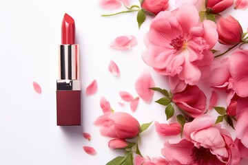 Obraz na płótnie Canvas Pink lipstick with flowers
