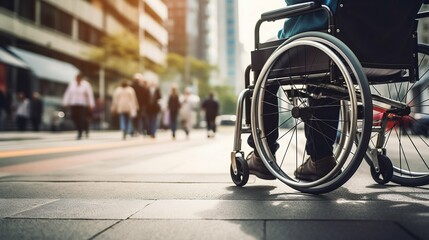 Wheelchair User Navigating City Streets at Sunset. Generative ai