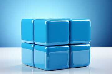 Blue ceramic cube of cubes on blue background, Chambray Blue, capri color, Top Color Trends