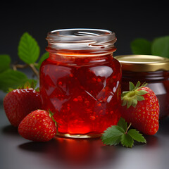 It's a delicious strawberry jam made at home. It looks very delicious because it's made with fresh strawberries. Store in a transparent container. Generative AI