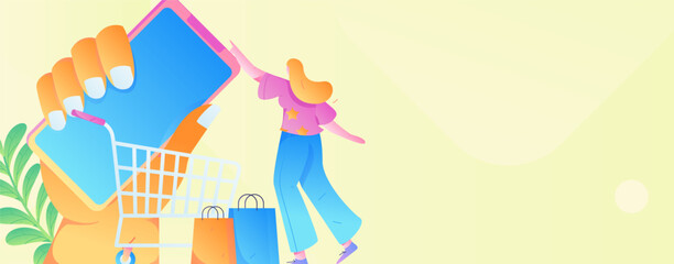 Festive Shopping E-Commerce Online Shopping People Flat Vector Concept Operation Hand Drawn Illustration
