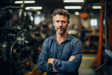 Fototapeta premium Confident Industrial Worker in a Machinery Workshop 