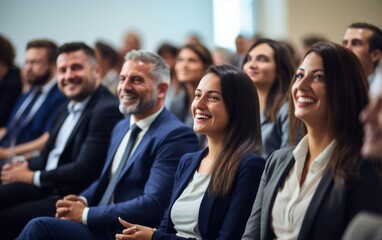Fototapeta premium Men and women participating in a corporate seminar in a relaxed atmosphere