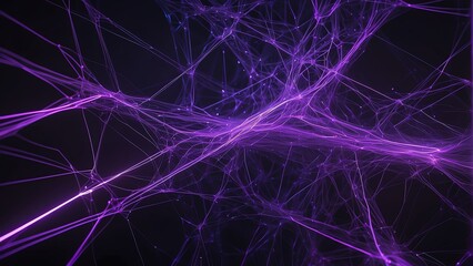 Naklejka na ściany i meble Neon purple lighting background with a neural network of lines and connections from Generative AI