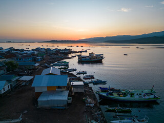 Fototapeta na wymiar fisherman village Bungin island aerial view