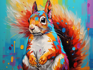 A Pop Art Acrylic Style Painting of a Squirrel with Vibrant Colors