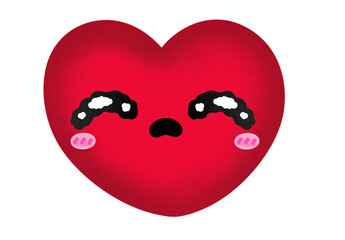Cute Heart Emoji Mascot Character Kawaii Cartoon illustration Heart Emotional Sad Face