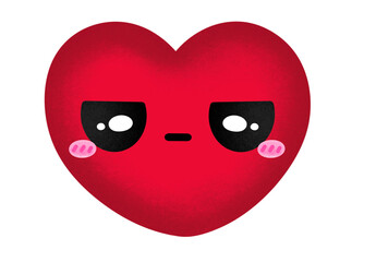 Cute Heart Emoji Mascot Character Kawaii Cartoon illustration Heart Emotional Bored Face