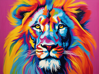 A Pop Art Acrylic Style Painting of a Lion with Vibrant Colors