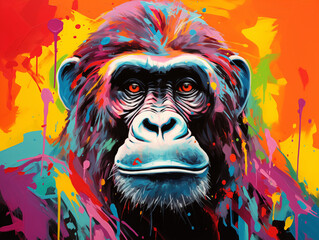 A Pop Art Acrylic Style Painting of a Gorilla with Vibrant Colors