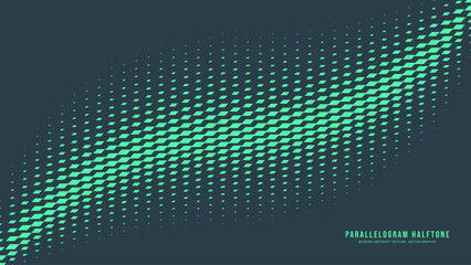 Parallelogram Halftone Vector Dynamic Smooth Curved Border Eye Catching Abstract Background. Modern Half Tone Striking Pattern Conceptual Turquoise Texture. Bent Form Abstraction Teal Green Wallpaper