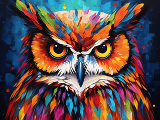 A Pop Art Acrylic Style Painting of an Owl with Vibrant Colors