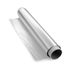 One roll of aluminum foil isolated on white