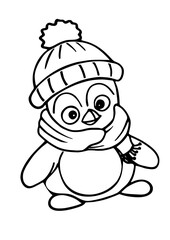 Winter Penguin Wearing a Scarf SVG File Clipart Outline