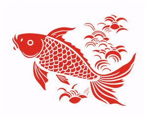 Red antique auspicious paper-cut New Year painting koi elements