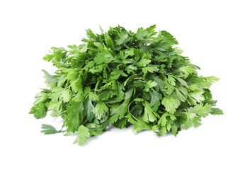 Heap of chopped parsley leaves isolated on white