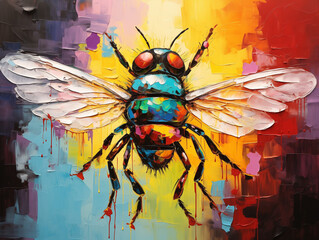 A Pop Art Acrylic Style Painting of a Fly with Vibrant Colors
