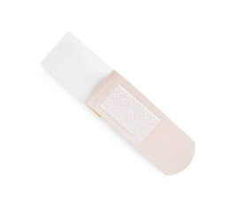 One medical adhesive bandage isolated on white, top view