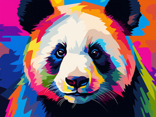 A Pop Art Acrylic Style Painting of a Panda with Vibrant Colors