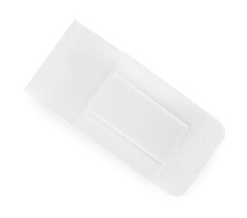 One medical adhesive bandage isolated on white, top view