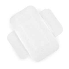 Medical adhesive bandages isolated on white, top view