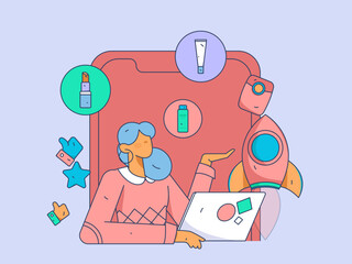 Festive Shopping E-Commerce Online Shopping People Flat Vector Concept Operation Hand Drawn Illustration
