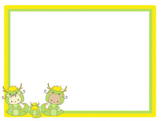 辰の着ぐるみで座る動物たちのフレーム