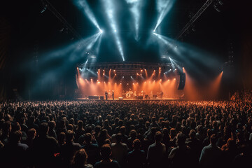 Crowd of energetic people enjoying a concert with friends