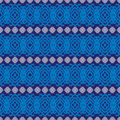 Embroidery illustration design seamless blue and white color pattern template in tribal style.