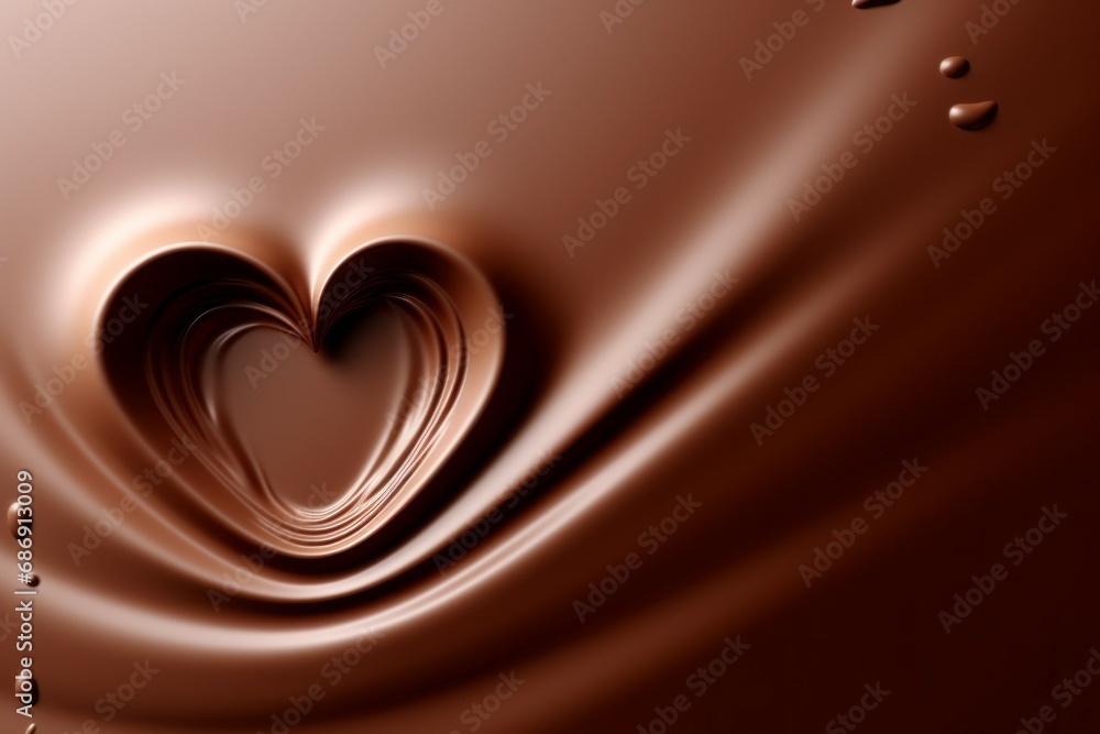 Poster melted chocolate in the shape of a heart. background with selective focus and copy space