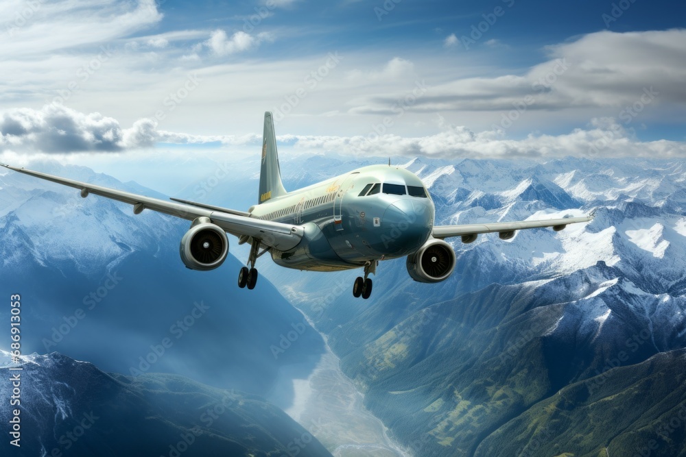 Poster the plane is in flight. background with selective focus and copy space