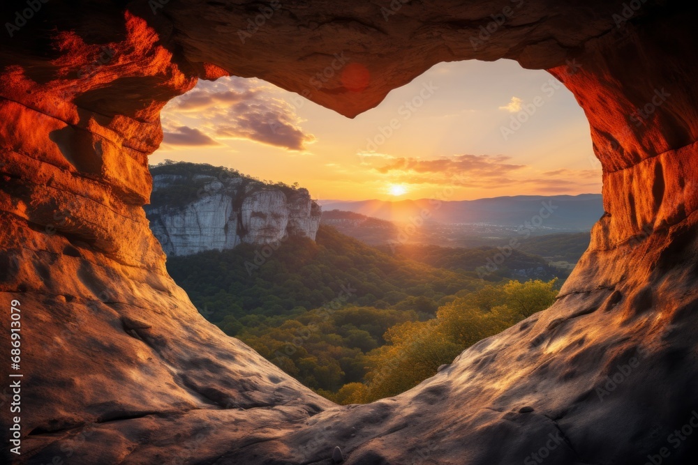 Poster heart-shaped cave and beautiful nature view. background with selective focus and copy space