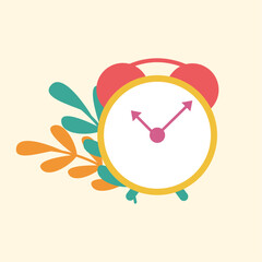 Vector organic flat spring time change illustration with clock and flowers