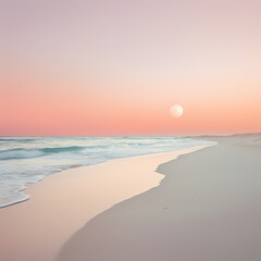 Fototapeta na wymiar a minimalist beach at dawn with soft pastel hues
