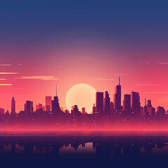 a minimalist city skyline at dawn with a faint glow on the horizon