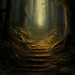 a simple forest with a narrow path leading into the unknown