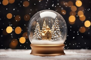 Fototapeta na wymiar Magical Christmas Snow Globe with Golden Fir Branch