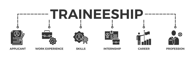 Traineeship banner web icon vector illustration concept for apprenticeship on job training program with icon of applicant, work experience, skills, internship, career, and profession