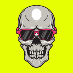 Illustration of a human skull wearing sunglasses