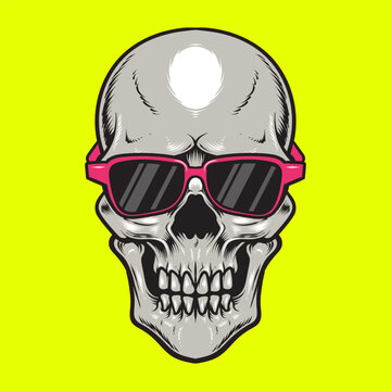 Illustration of a human skull wearing sunglasses